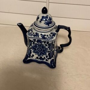 Blue and White Floral Teapot